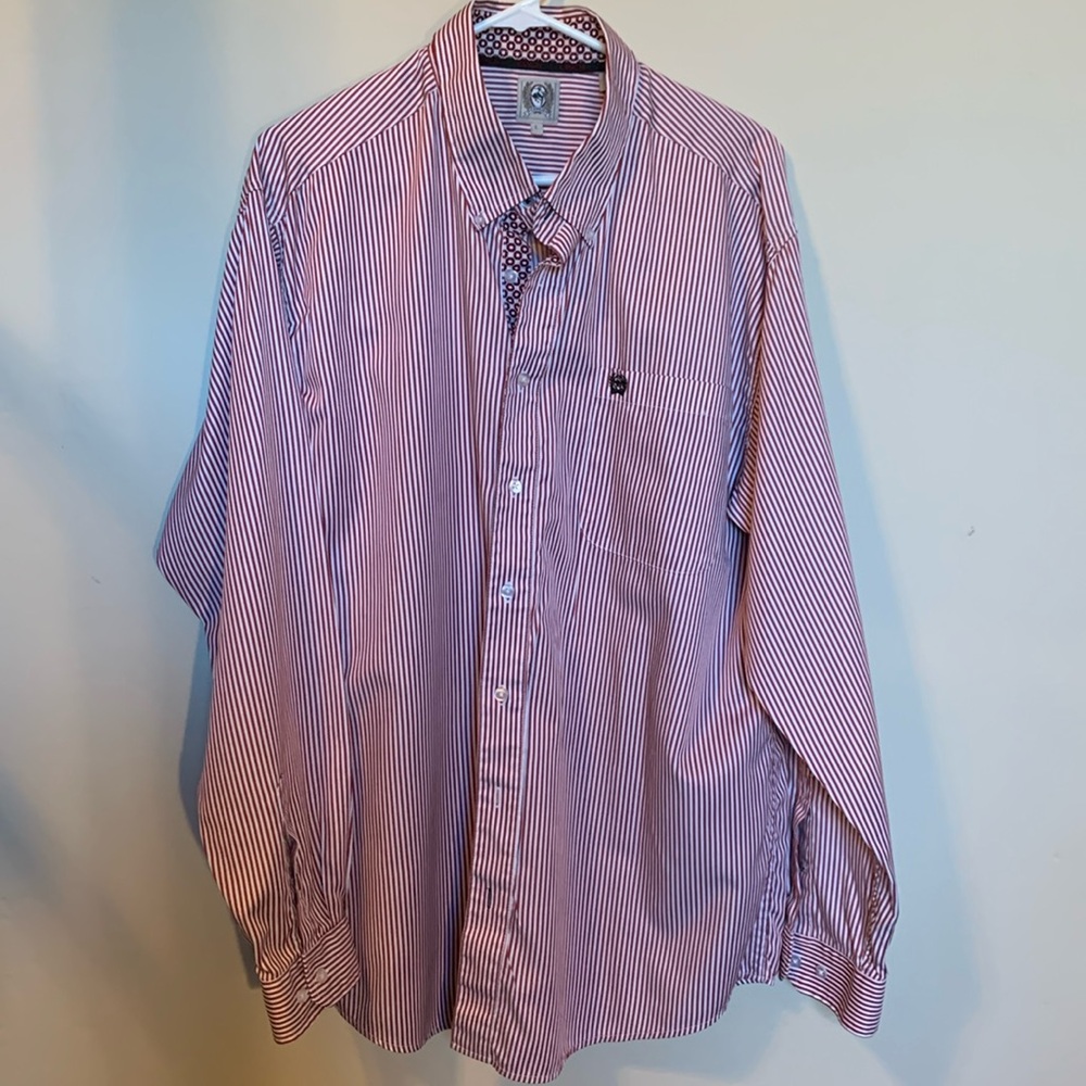 Men’s White/Red Stripe Button-down Collar Shirt Large by Cinch